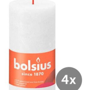 Bolsius 4er Pack Stumpenkerze 130/68 Rustik Shine wolkiges weiß 02