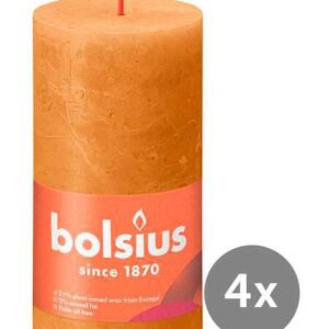 Bolsius 4er Pack Stumpenkerze 130/68 Rustik Shine honigwabengelb 19