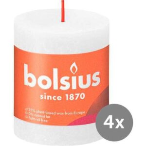 Bolsius 4er Pack Stumpenkerze 80/68 Rustik Shine wolkiges weiß 02