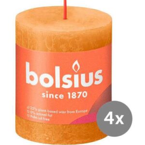Bolsius 4er Pack Stumpenkerze 80/68 Rustik Shine honigwabengelb 19