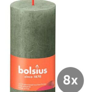 Bolsius 8er Pack Stumpenkerze 100/50 Rustik Shine olivengrün 70