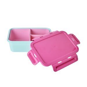 Rice Lunchbox mint mit rosa Deckel und drei austauschbaren Fächern in rosa