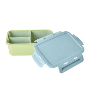 Rice Lunchbox hellgrün mit hellblauem Deckel und drei austauschbaren Fächern in grün