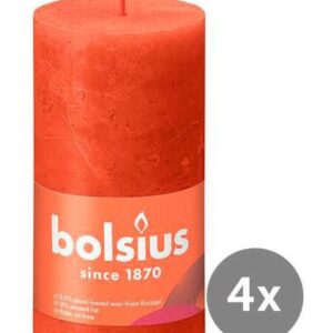 Bolsius 4er Pack Stumpenkerze 130/68 Rustik Shine herbstliches orange 35