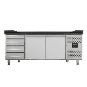 Pizzakühltisch BASE 800 - 2 Türen & 7 Schubladen + schwarzes Granit