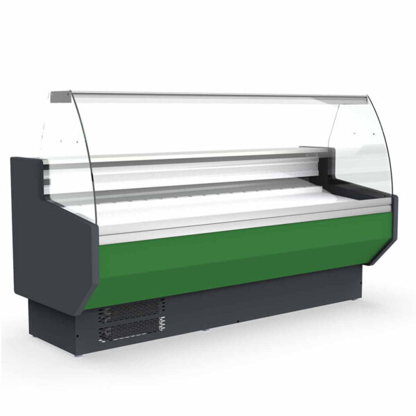Kühltheke / Verkaufstheke TOPLINE 250 grün - gebogenes Frontglas