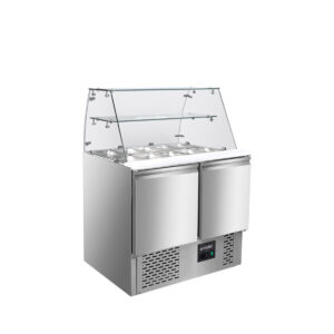 Saladette EASY 900 mit 2 Türen + eckigem Glasaufsatz