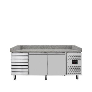 Pizzakühltisch / Pizzatisch EASY 800 - 2 Türen  & 7 Schubladen + grauer Granit