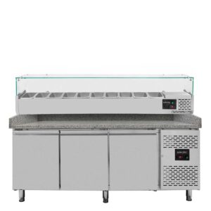 Pizzakühltisch / Pizzatisch BASE 800 - 3 Türen + Kühlaufsatz 10 x GN1/4