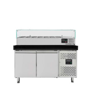 Pizzakühltisch / Pizzatisch BASE 800 schwarz - 2 Türen + Kühlaufsatz 7 x GN1/4