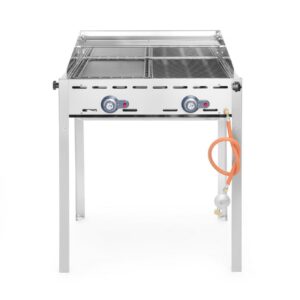 Grillsystem Green Fire 2 Brenner Profi Line - Emaillierte Grillplatte & Grillrost aus Gusseisen