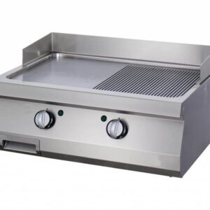 Gas Grillplatte Heavy Duty - ½ glatt / ½ gerillt hartverchromt - 2 Heizzonen + Spritzschutz