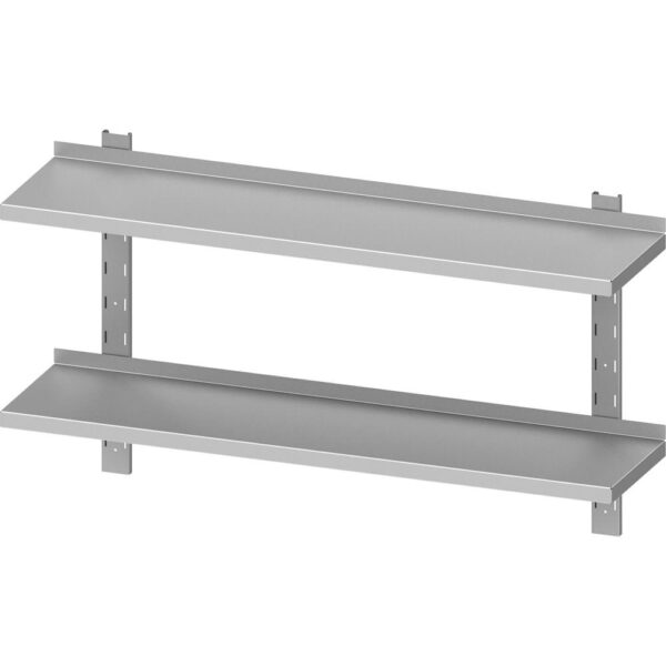 Edelstahl Doppel-Wandbord ECO mit Wandschienen 120 x 30 x 66 cm höhenverstellbar