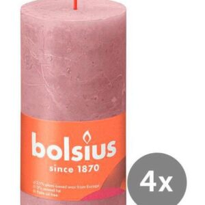 Bolsius 4er Pack Stumpenkerze 130/68 Rustik Shine eschen rose 39