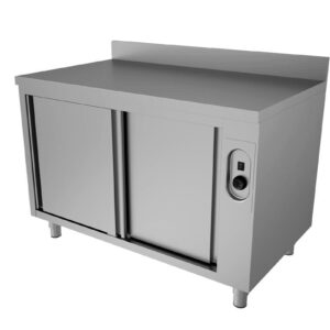 Wärmeschrank aus Edelstahl Pro mit Schiebetüren 2000 x 700 x 850 mm mit Aufkantung