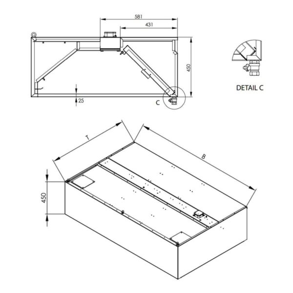 Induktions-Wandhaube "Expert Line" Kastenform 150 x 140 x 45 cm mit LC2 Typ A Zyklonen-/Labyrinthfilter