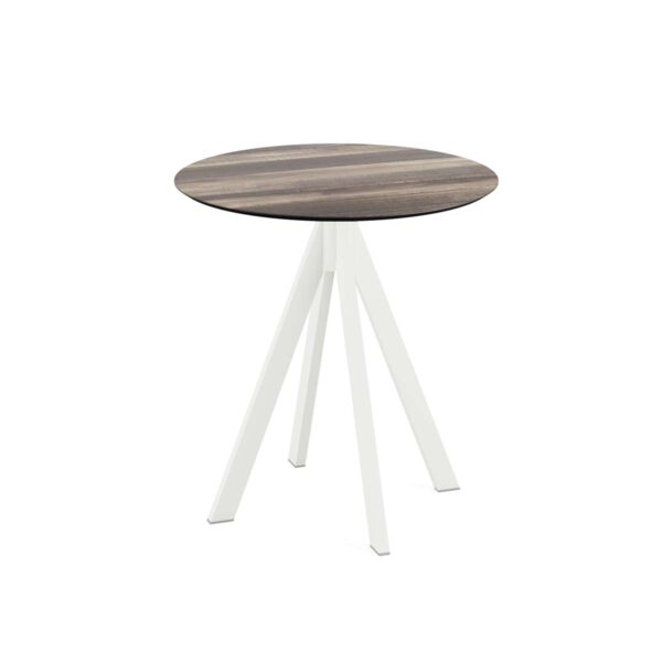 Terrassentisch Infinity Weiß + Tropical Wood HPL Ø 70 cm