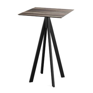 Stehtisch Infinity Schwarz + Tropical Wood HPL 70 x 70 cm