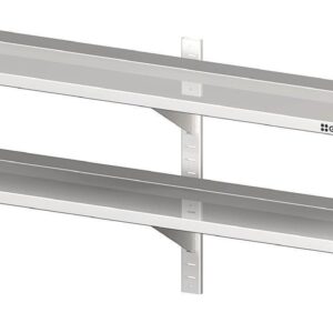 Doppel Edelstahl Wandregal / Wandboard mit Konsolen und Wandschienen 160 x 40 x 66 cm höhenverstellbar verschweißt