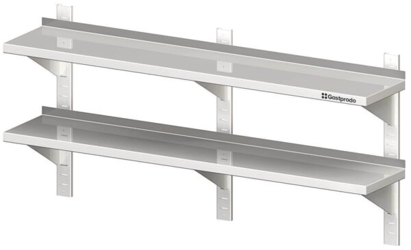 Doppel Edelstahl Wandregal / Wandboard mit Konsolen und Wandschienen 160 x 40 x 66 cm höhenverstellbar verschweißt