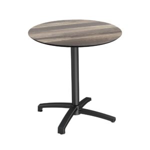 Bistrotisch / Terrassentisch X Cross Schwarz + Tropical Wood HPL Ø 70 cm