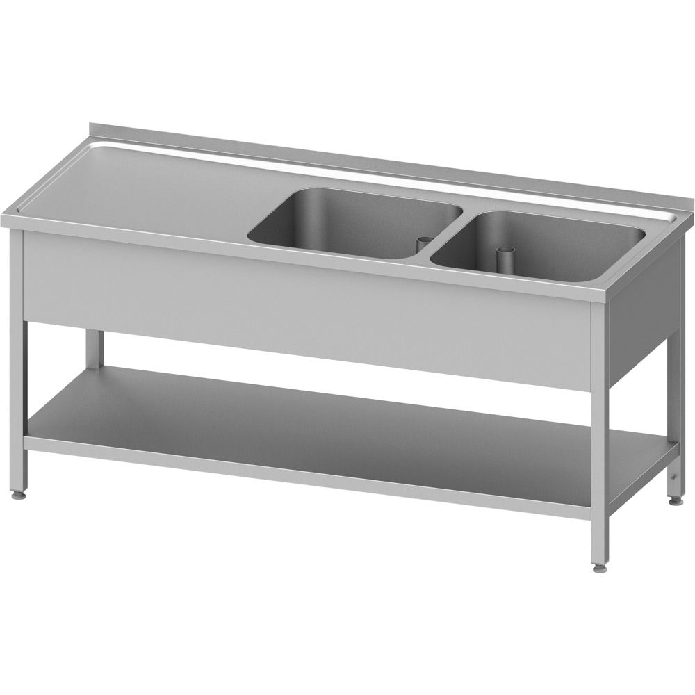 Edelstahl Spültisch mit Grundboden 110 x 60 x 85 cm - 2 Becken rechts 1 Edelstahl Spültisch mit Grundboden 110 x 70 x 85 cm - 2 Becken rechts