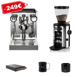 Rocket Espresso: Appartamento TCA  chrom / schwarz Set mit Mühle und Zubehör