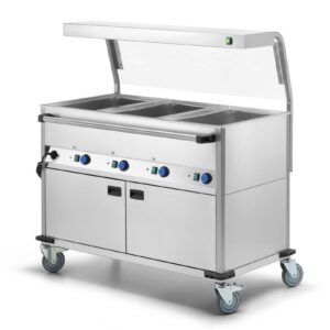 Bain-Marie Wagen 3x GN1/1 & Hustenschutz mit LED-Beleuchtung und Frontglas