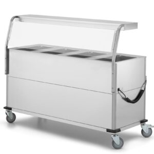 Bain-Marie Wagen 4x GN1/1 & Hustenschutz mit LED-Beleuchtung und Frontglas