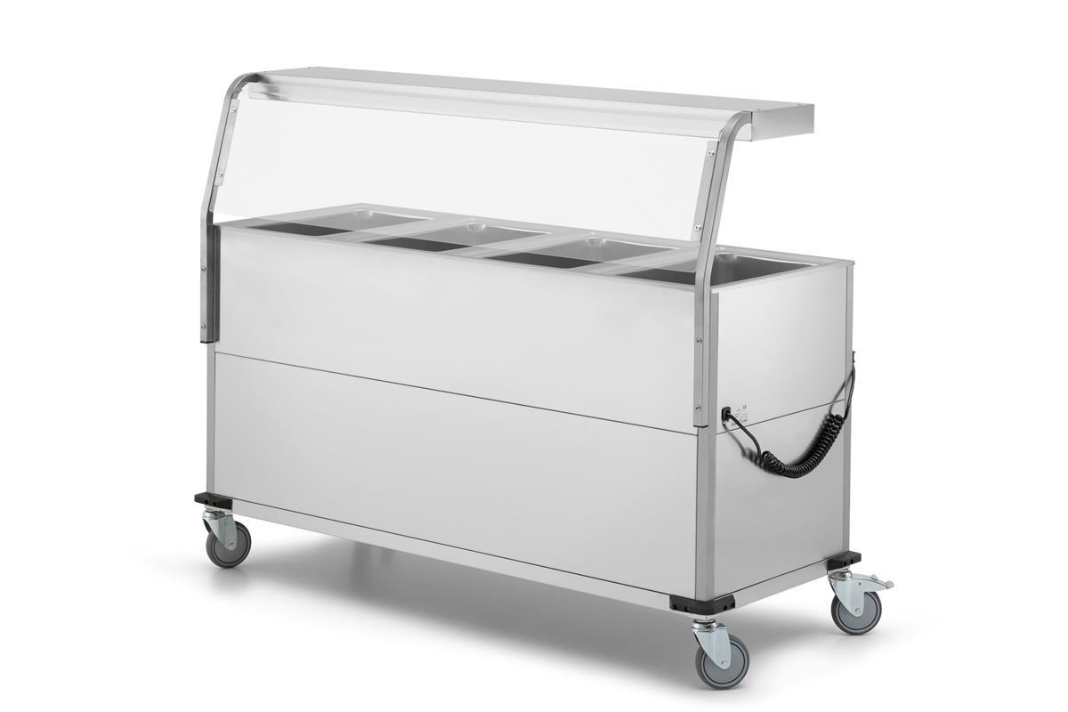 Bain-Marie Wagen 4x GN1/1 & Hustenschutz mit LED-Beleuchtung und Frontglas 1 Bain-Marie Wagen 4x GN1/1 & Hustenschutz mit LED-Beleuchtung und Frontglas