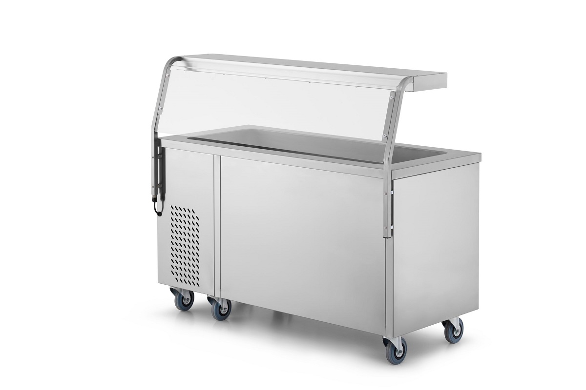 Speisenausgabewagen gekühlt - 4x GN1/1 & Hustenschutz + LED Beleuchtung 1 Speisenausgabewagen gekühlt - 4x GN1/1 & Hustenschutz + LED Beleuchtung