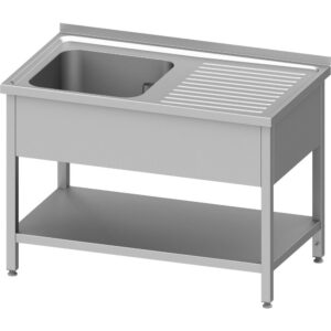 Edelstahl Spültisch mit Grundboden 130 x 70 x 85 cm - 1 Becken links