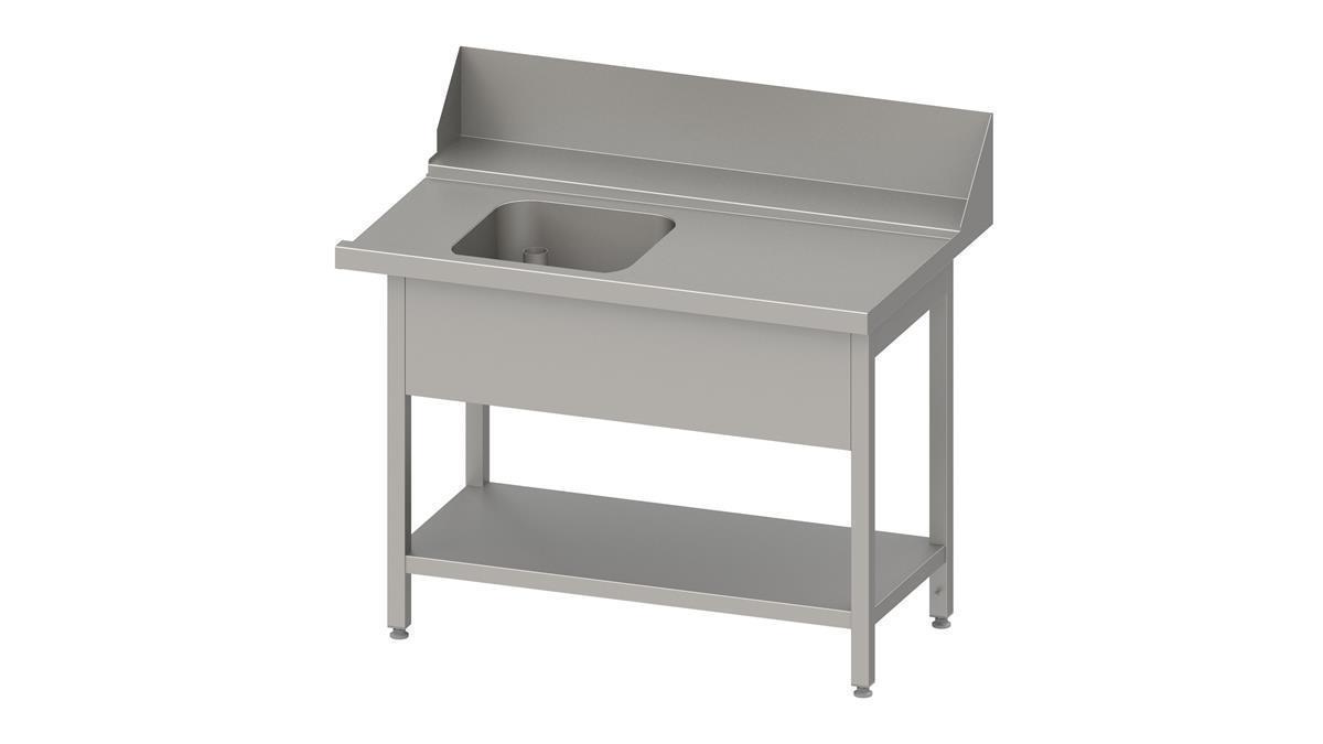 Edelstahl Zulauftisch PRO Korbführung mit Gefälle & Grundbogen + 1 Becken 110 x 75 x 88 cm Anbauseite rechts + 200 mm Aufkantung 1 Edelstahl Zulauftisch PRO Korbführung mit Gefälle & Grundbogen + 1 Becken 180 x 75 x 88 cm Anbauseite rechts + 200 mm Aufkantung