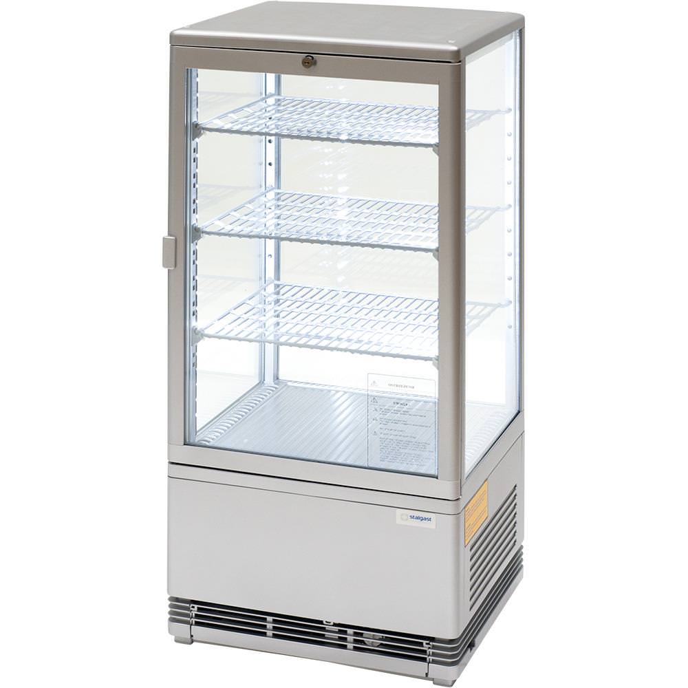 Kühlvitrine mit LED-Innenbeleuchtung, 78 Liter, silber, Abmessung 428 x 386 x 960 mm (BxTxH) 1 Kühlvitrine mit LED-Innenbeleuchtung