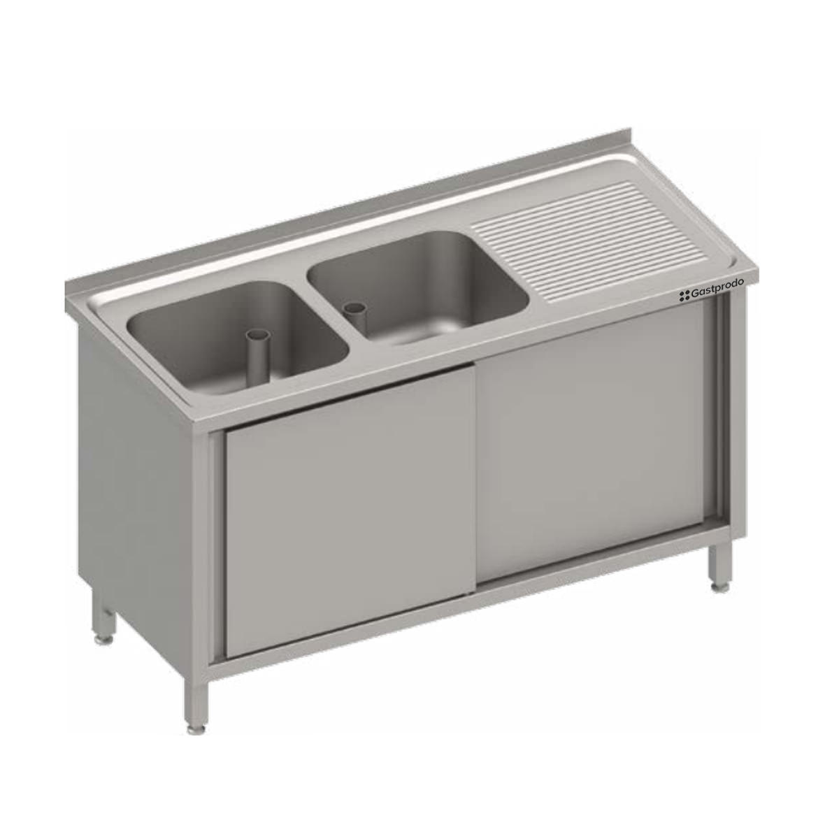 Edelstahl Spülschrank mit Schiebetüren 110 x 60 x 85 cmm - 2 Becken links 1 Edelstahl Spülschrank mit Schiebetüren 130 x 70 x 85 cmm - 2 Becken links