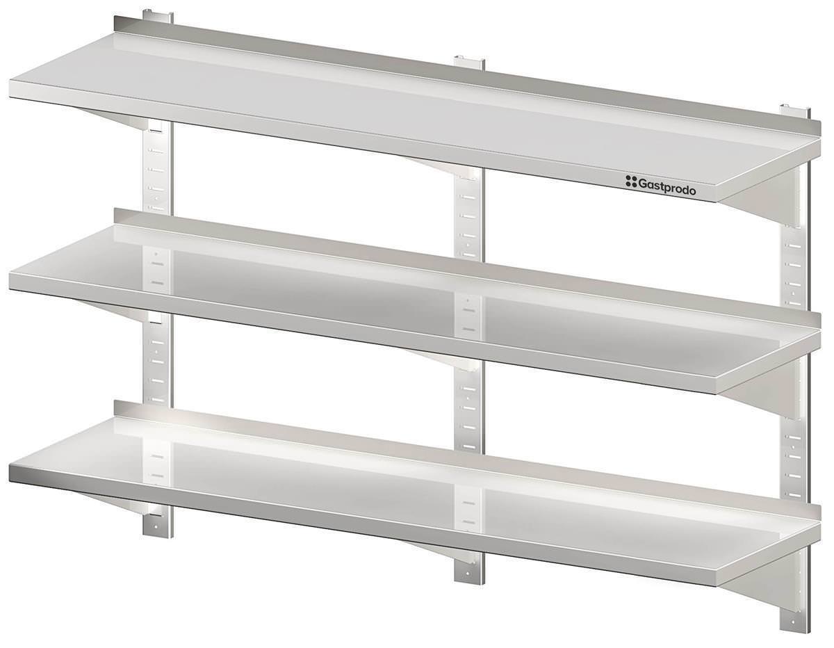 Dreifach Edelstahl Wandregal / Wandboard mit Konsolen und Wandschienen 150 x 40 x 93 cm höhenverstellbar verschweißt 1 Dreifach Edelstahl Wandregal / Wandboard mit Konsolen und Wandschienen 160 x 40 x 93 cm höhenverstellbar verschweißt