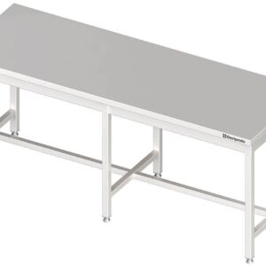 Edelstahl Zentralarbeitstisch mit mittiger Strebe 280 x 80 x 85 cm ohne Aufkantung verschweißt