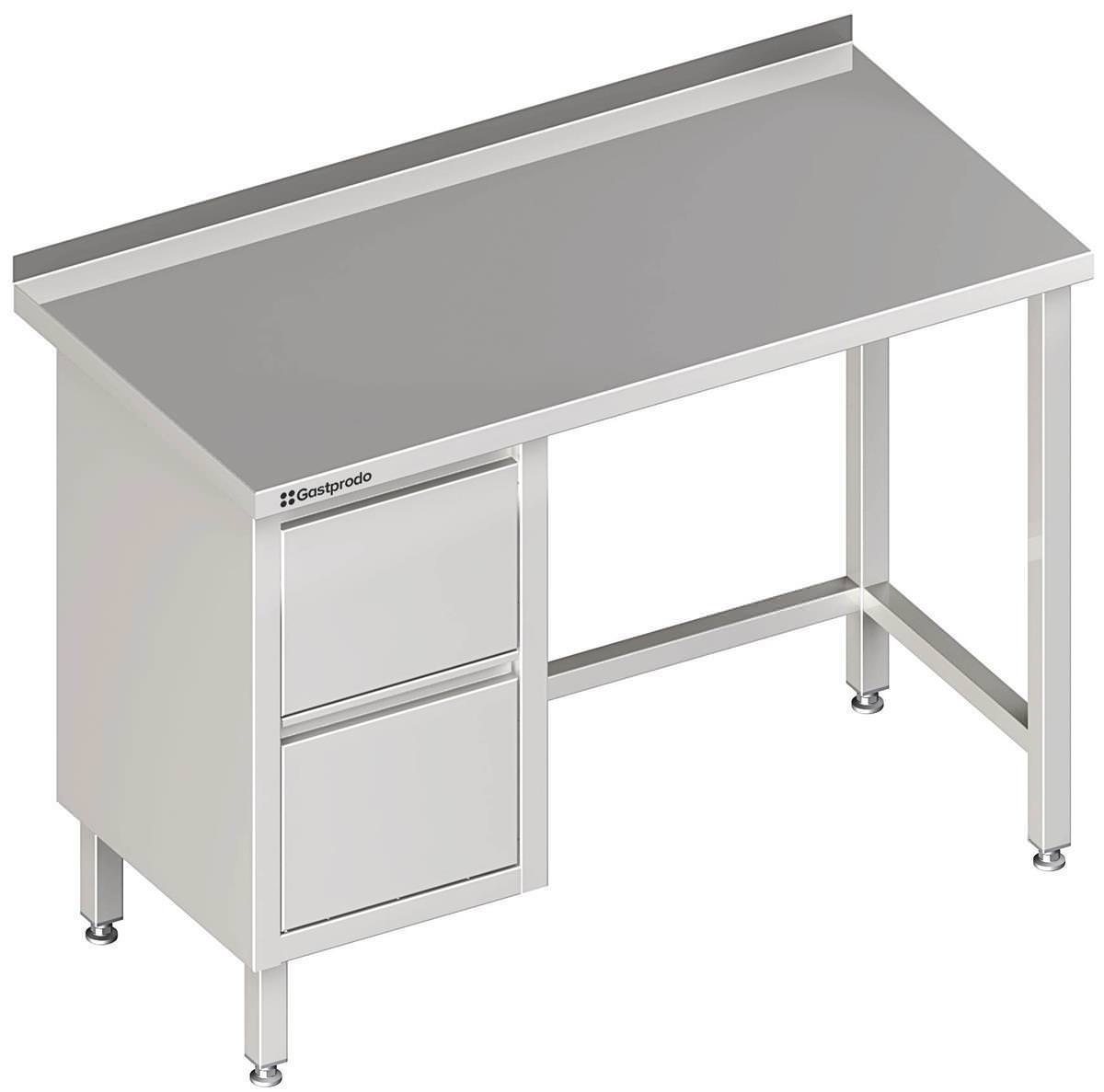 Edelstahl Arbeitstisch ohne Grundboden 110 x 60 x 85 cm mit 2er Schubladenblock links mit Aufkantung verschweißt 1 Edelstahl Arbeitstisch ohne Grundboden 280 x 70 x 85 cm mit 2er Schubladenblock links mit Aufkantung verschweißt