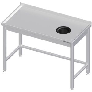 Edelstahl Arbeitstisch ohne Grundboden 190 x 70 x 85 cm mit Abfallloch rechts mit Aufkantung verschweißt