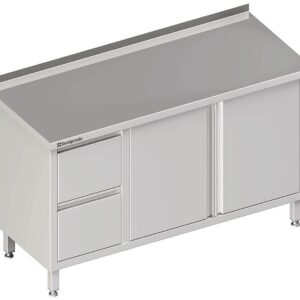 Edelstahl Arbeitsschrank mit Flügeltüren 190 x 70 x 85 cm mit 2er Schubladenblock links mit Aufkantung verschweißt