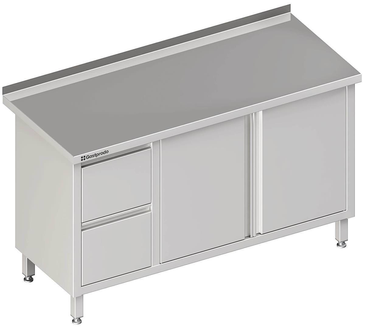 Edelstahl Arbeitsschrank mit Flügeltüren 140 x 70 x 85 cm mit 2er Schubladenblock links mit Aufkantung verschweißt 1 Edelstahl Arbeitsschrank mit Flügeltüren 190 x 70 x 85 cm mit 2er Schubladenblock links mit Aufkantung verschweißt