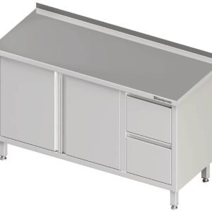 Edelstahl Arbeitsschrank mit Flügeltüren 190 x 70 x 85 cm mit 2er Schubladenblock rechts mit Aufkantung verschweißt
