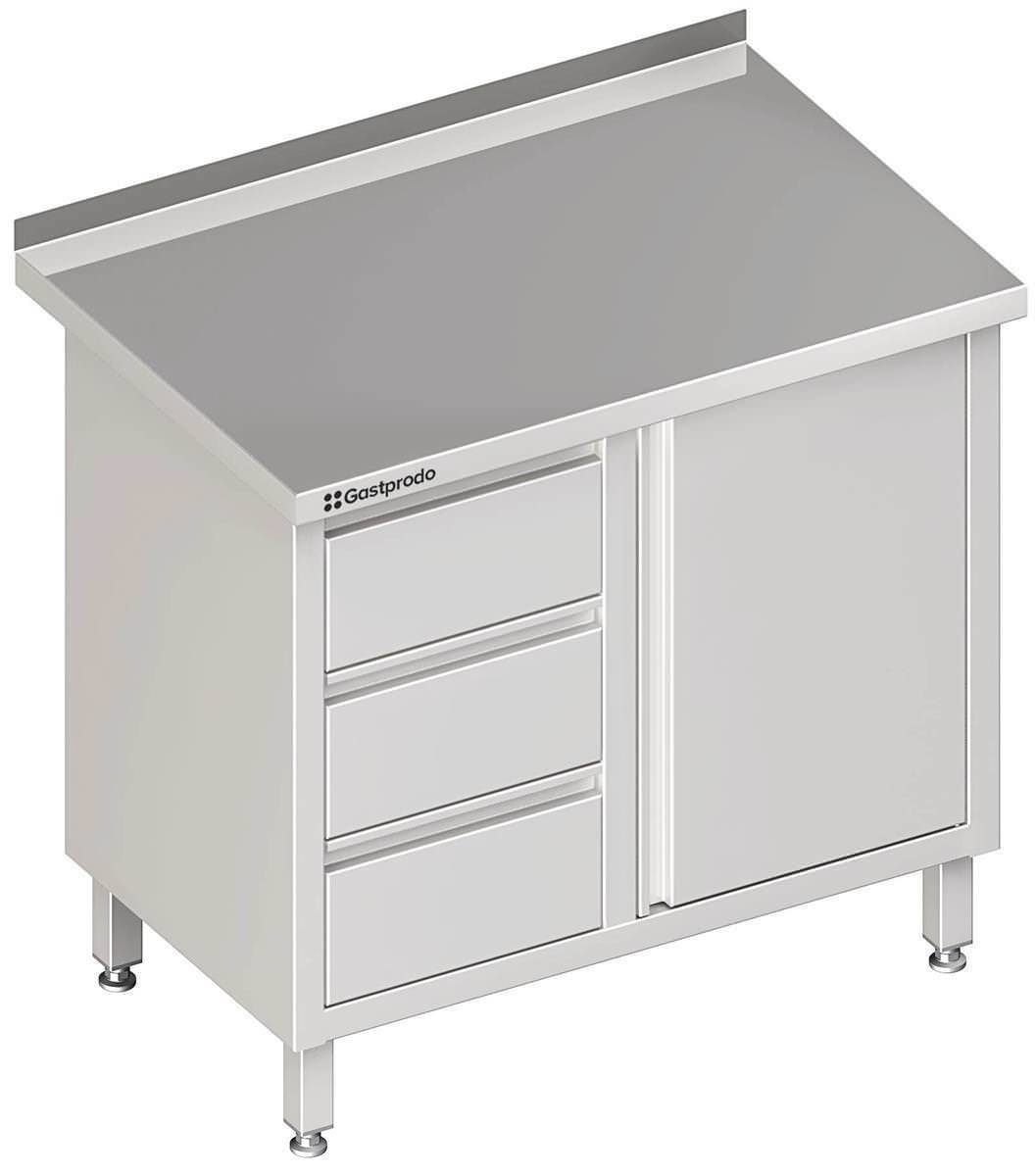 Edelstahl Arbeitsschrank mit Flügeltür 80 x 70 x 85 cm mit 3er Schubladenblock links ohne Aufkantung verschweißt 1 Edelstahl Arbeitsschrank mit Flügeltür 100 x 70 x 85 cm mit 3er Schubladenblock links mit Aufkantung verschweißt