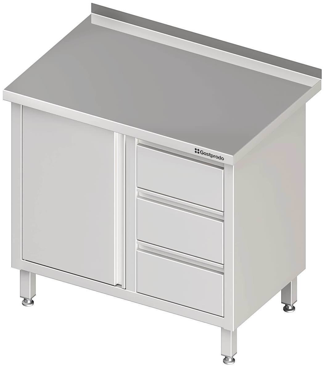 Edelstahl Arbeitsschrank mit Flügeltür 100 x 70 x 85 cm mit 3er Schubladenblock rechts ohne Aufkantung verschweißt 1 Edelstahl Arbeitsschrank mit Flügeltür 100 x 70 x 85 cm mit 3er Schubladenblock rechts mit Aufkantung verschweißt