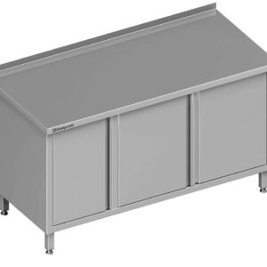 Edelstahl Arbeitsschrank mit Flügeltüren 190 x 70 x 85 cm mit Flügeltürschrank links mit Aufkantung verschweißt