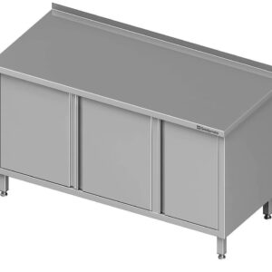 Edelstahl Arbeitsschrank mit Flügeltüren 190 x 70 x 85 cm mit Flügeltürschrank rechts mit Aufkantung verschweißt