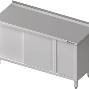 Edelstahl Arbeitsschrank mit Schiebetüren 190 x 70 x 85 cm mit Flügeltürschrank rechts mit Aufkantung verschweißt