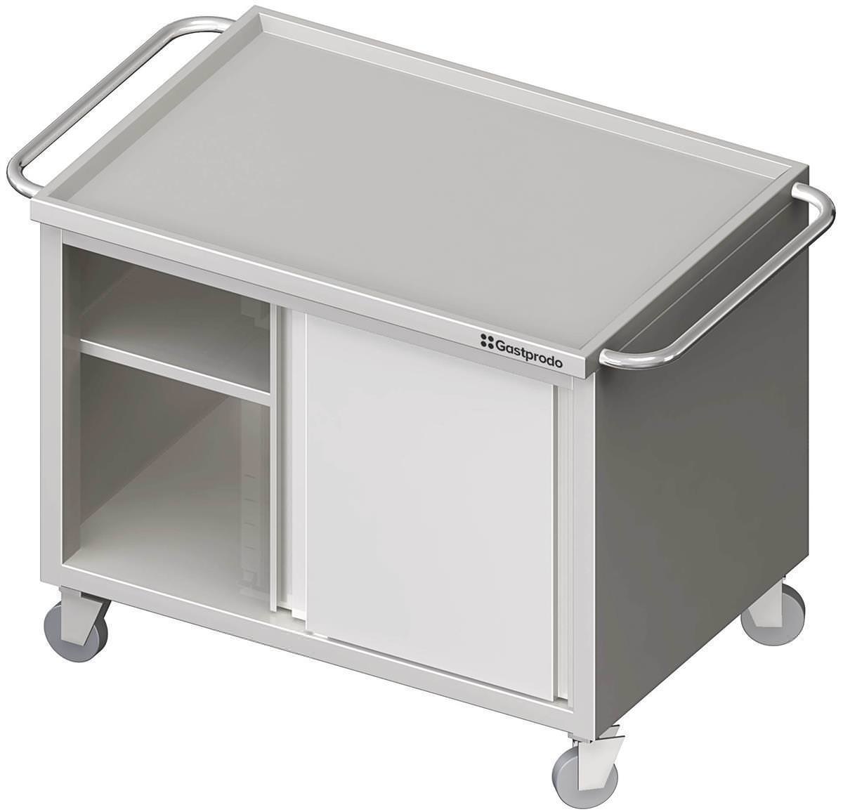 Edelstahl Transportwagen mit geschlossenem Unterbau & Schiebetüren 110 x 60 x 85 cm, verschweißt 1 Edelstahl Transportwagen mit geschlossenem Unterbau & Schiebetüren 120 x 60 x 85 cm