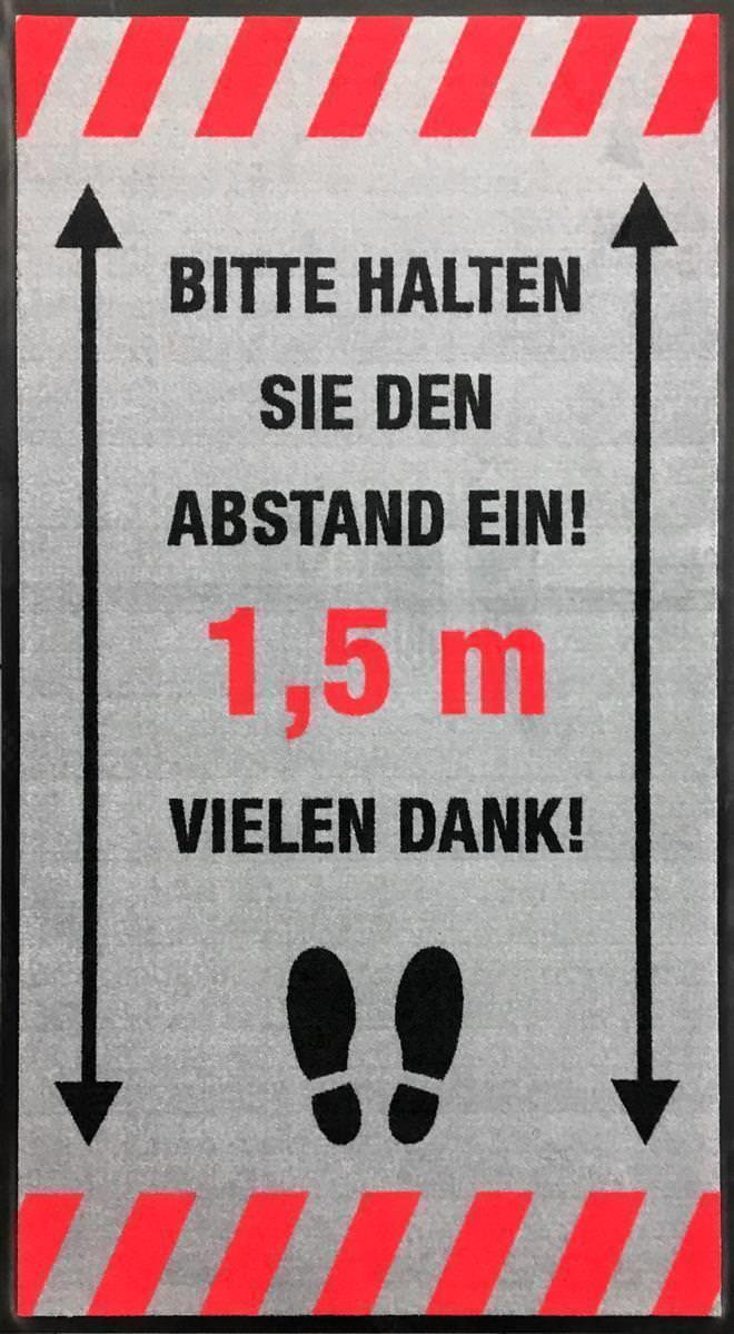 Hinweismatte / Schmutzfangmatte "Bitte halten Sie den Abstand ein!" 1 Hinweismatte / Schmutzfangmatte "Bitte halten Sie den Abstand ein!"