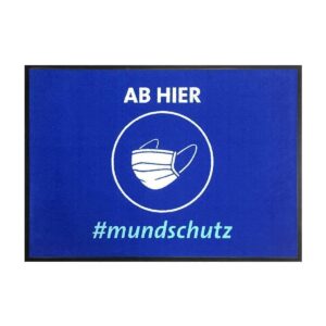 Hinweismatte / Schmutzfangmatte blau "ab hier #mundschutz"